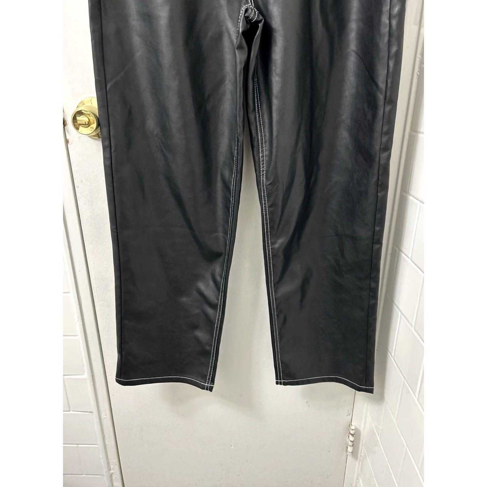 Fashion Nova VINTAGE Fashion Nova Won't Follow The Rules Faux Leather Pants Womens XL Black White NWT Size 40" / US 18 - 3 Thumbnail