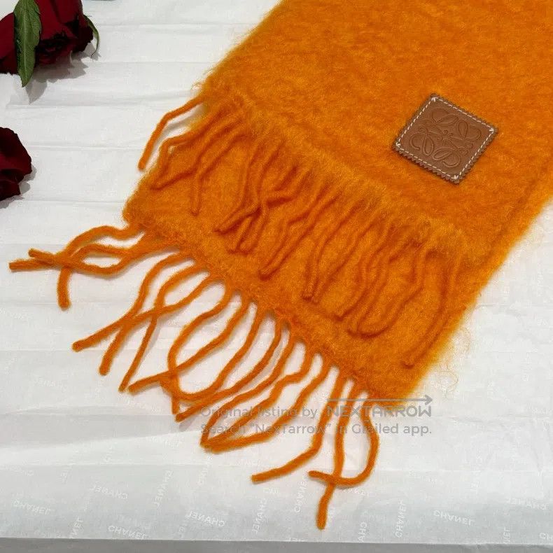Loewe Cashmere and Mohair Orange Leather Patch Scarf