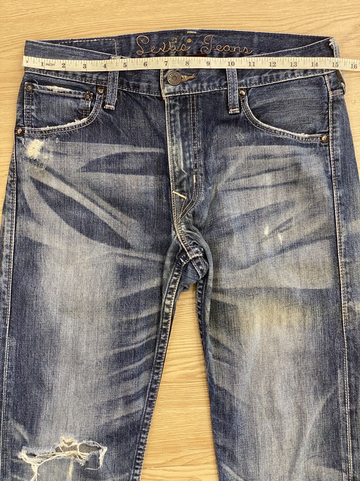 Levi's Levi’s Whiskers Blue Wash Style Buckle Back Distressed Jeans Size US 30 / EU 46 - 13 Thumbnail