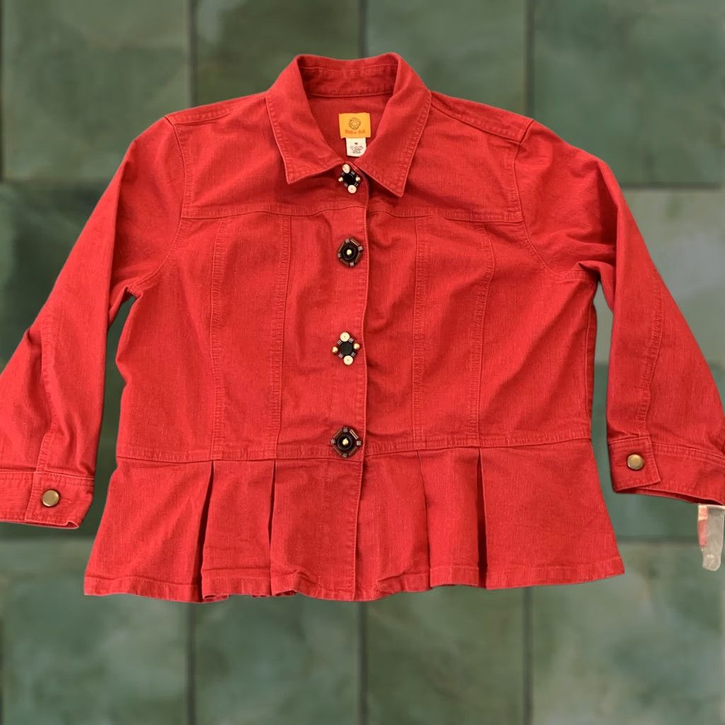 Vintage Ruby Rd Jacket Womens 18 Red Pleated Hem Stretch Button Front Beaded Boho Chic Size XXL / US 16-18 / IT 52-54 - 1 Thumbnail