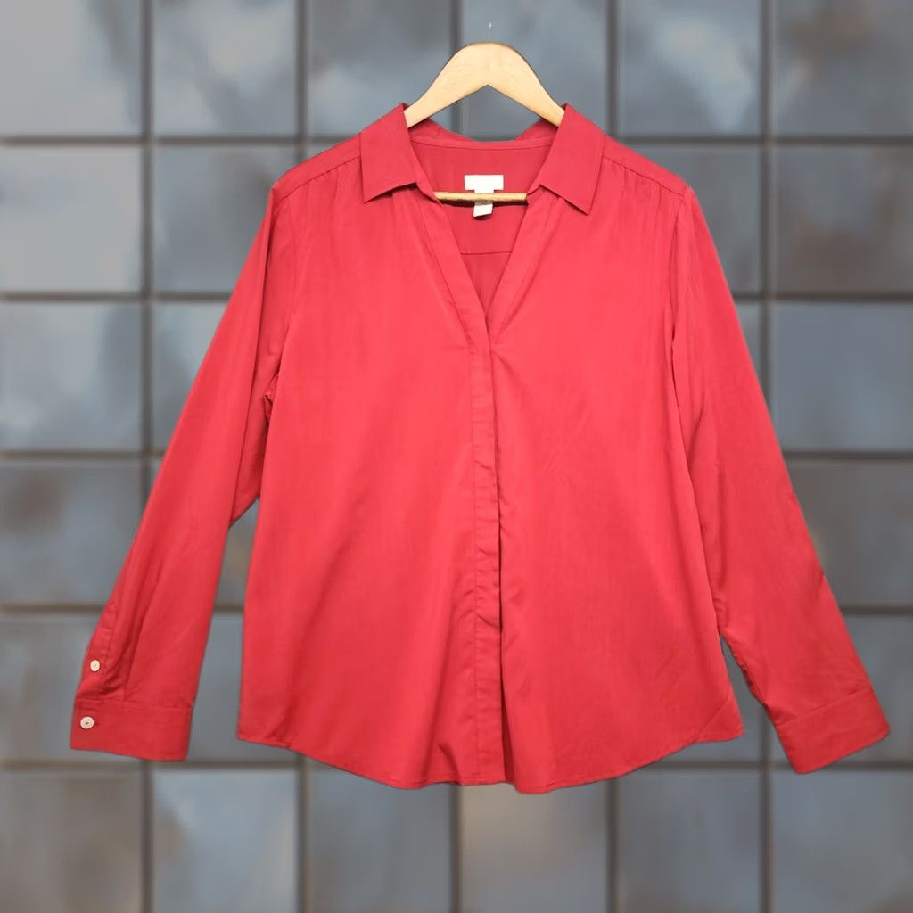 Vintage Chicos Top Womens Large Red Long Sleeve Button-Up Office Career Shirt, Button Size L / US 10 / IT 46 - 1 Thumbnail