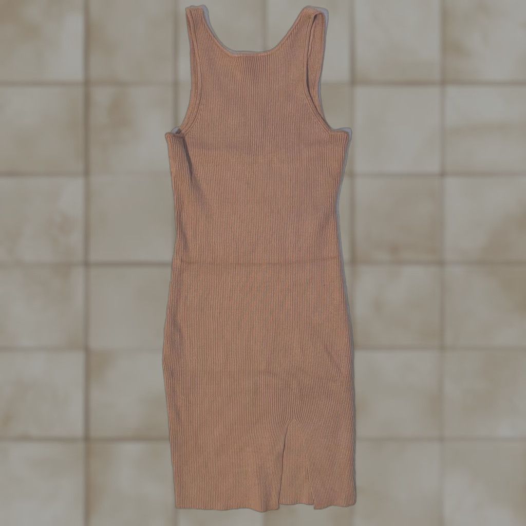 Vintage en;semble Bodycon Midi Dress Sleeveless Round Neck Pullover Side Slit Mocha Brown M Women Dress Size M / US 6-8 / IT 42-44 - 1 Thumbnail