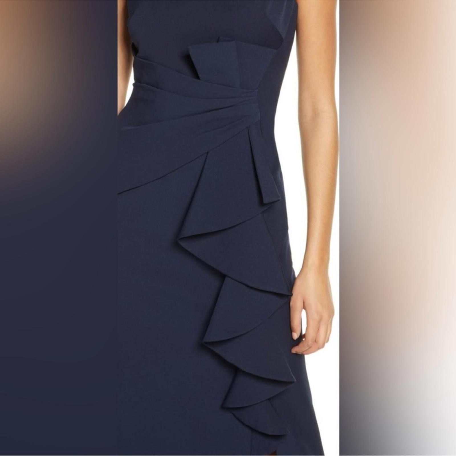 Designer Eliza J Ruffle Front Gown Dress Size 10 Navy Blue Sleeveless Size L / US 10 / IT 46 - 4 Thumbnail