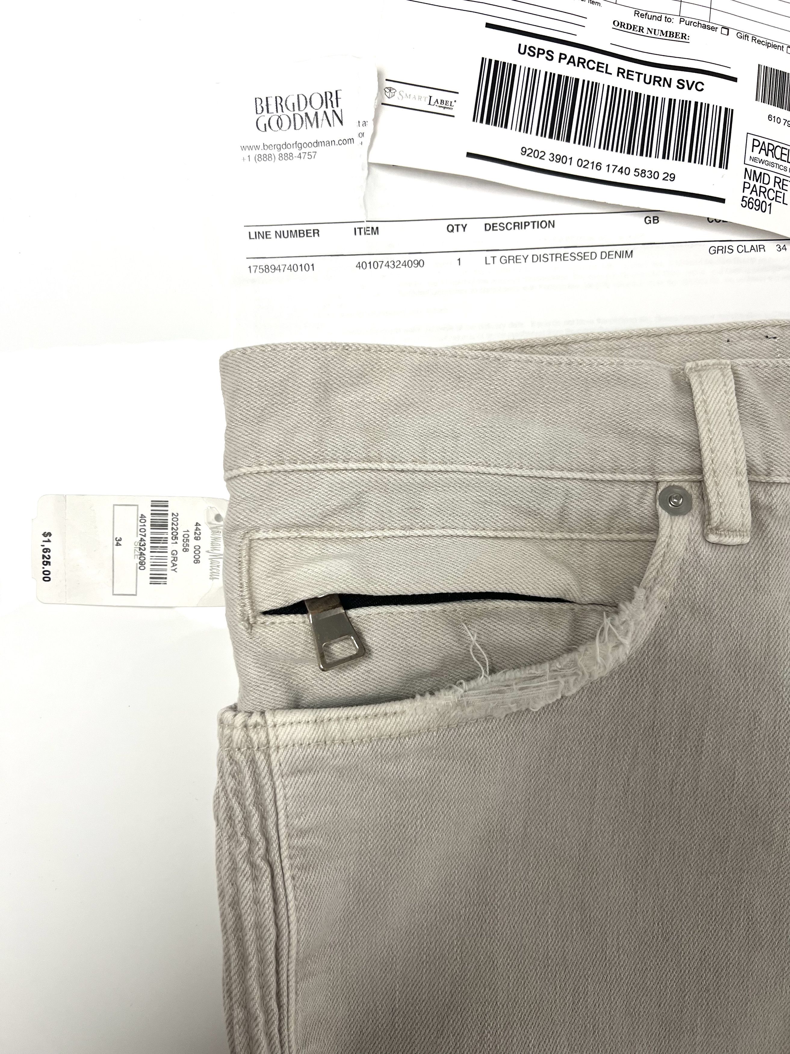 Balmain 1625$ NWT, BALMAIN LIGHT GREY DISTRESSED RIBBED DENIM JEANS Size US 34 / EU 50 - 16 Thumbnail