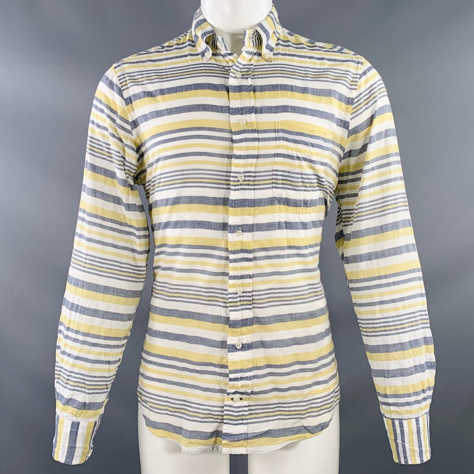 Gitman Bros. Size M White Grey Yellow Plaid One Pocket Long Sleeve Shirt Size US M / EU 48-50 / 2 - 1 Thumbnail