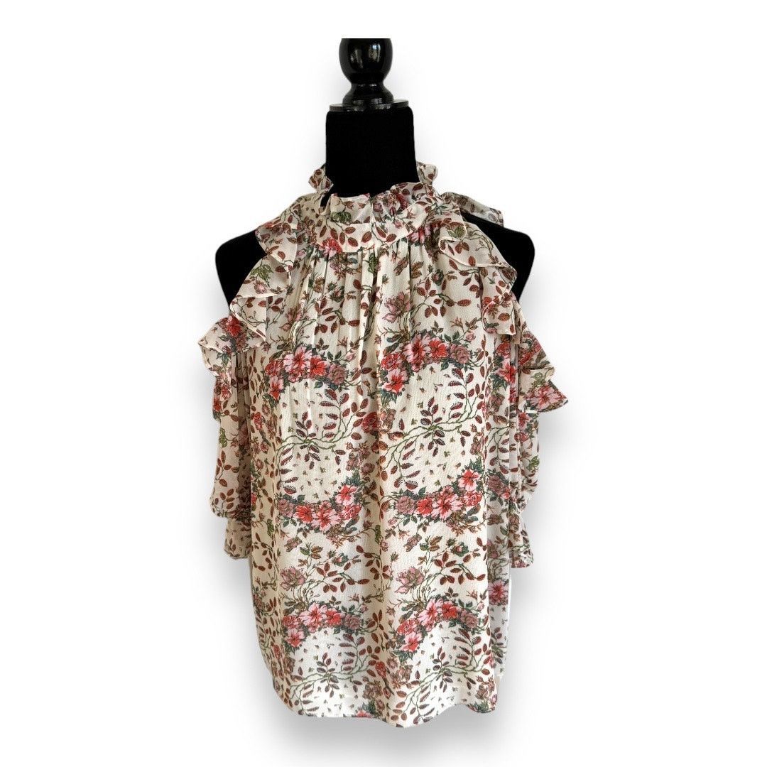 Other Max Studio Womens Blouse Sz M Floral Cold Shoulder Ruffle Size M / US 6-8 / IT 42-44 - 4 Thumbnail