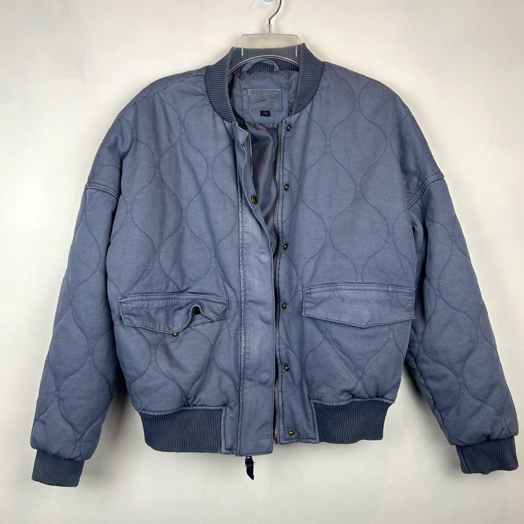 Vintage Universal Thread Quilted Jacket Women S Blue Snap Front Ribbed Collar Jacket Size S / US 4 / IT 40 - 4 Thumbnail