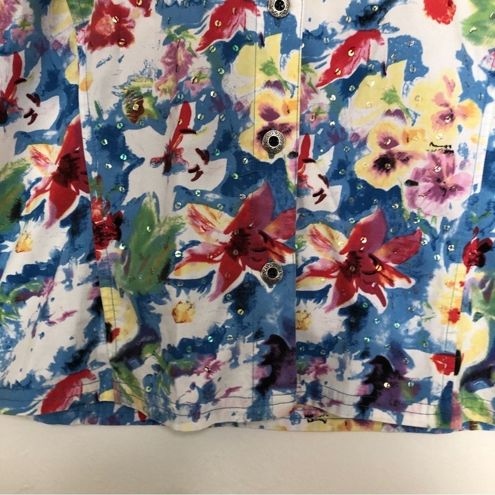 Shaver Lake Shaver Lake Multicolor Floral Bedazzled Button Up Shirt Top Size M / US 6-8 / IT 42-44 - 5 Thumbnail