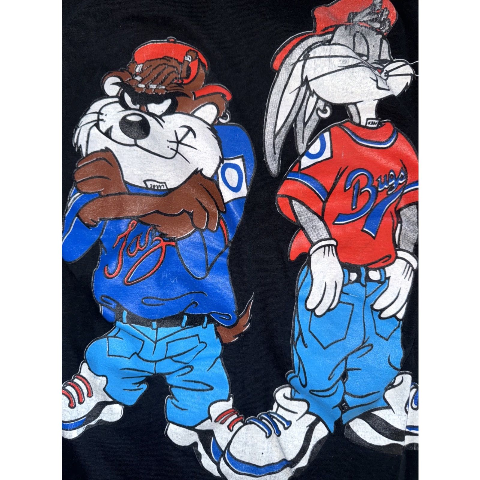 Vintage VINTAGE Bugs Bunny & Taz Looney Tunes Hip Hop T-Shirt Black Small 18x22 Mens Shirt 90s Cartoon Streetwear Vintage Double-Sided Size US S / EU 44-46 / 1 - 2 Thumbnail