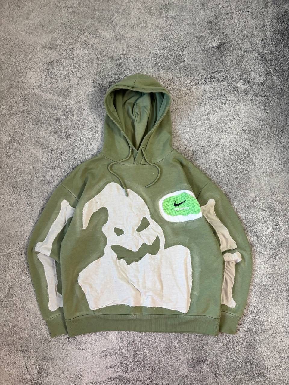Pre-owned Nike Custom Distressed Ghost Faded Skeleton Y2k Hoodie In Green