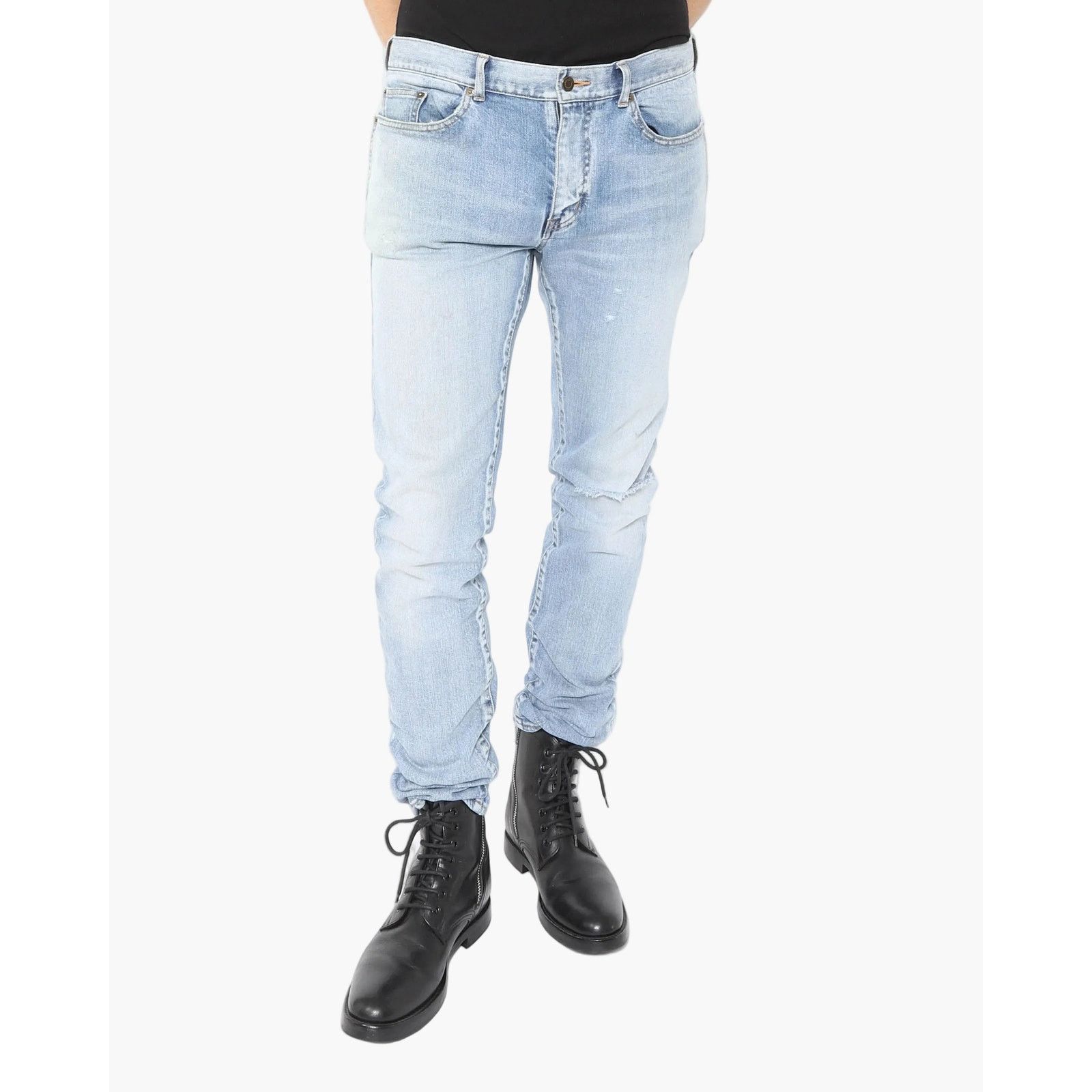 Saint Laurent Paris Knee-Rip Jeans in Light Washed Denim Size US 34 / EU 50 - 1 Thumbnail