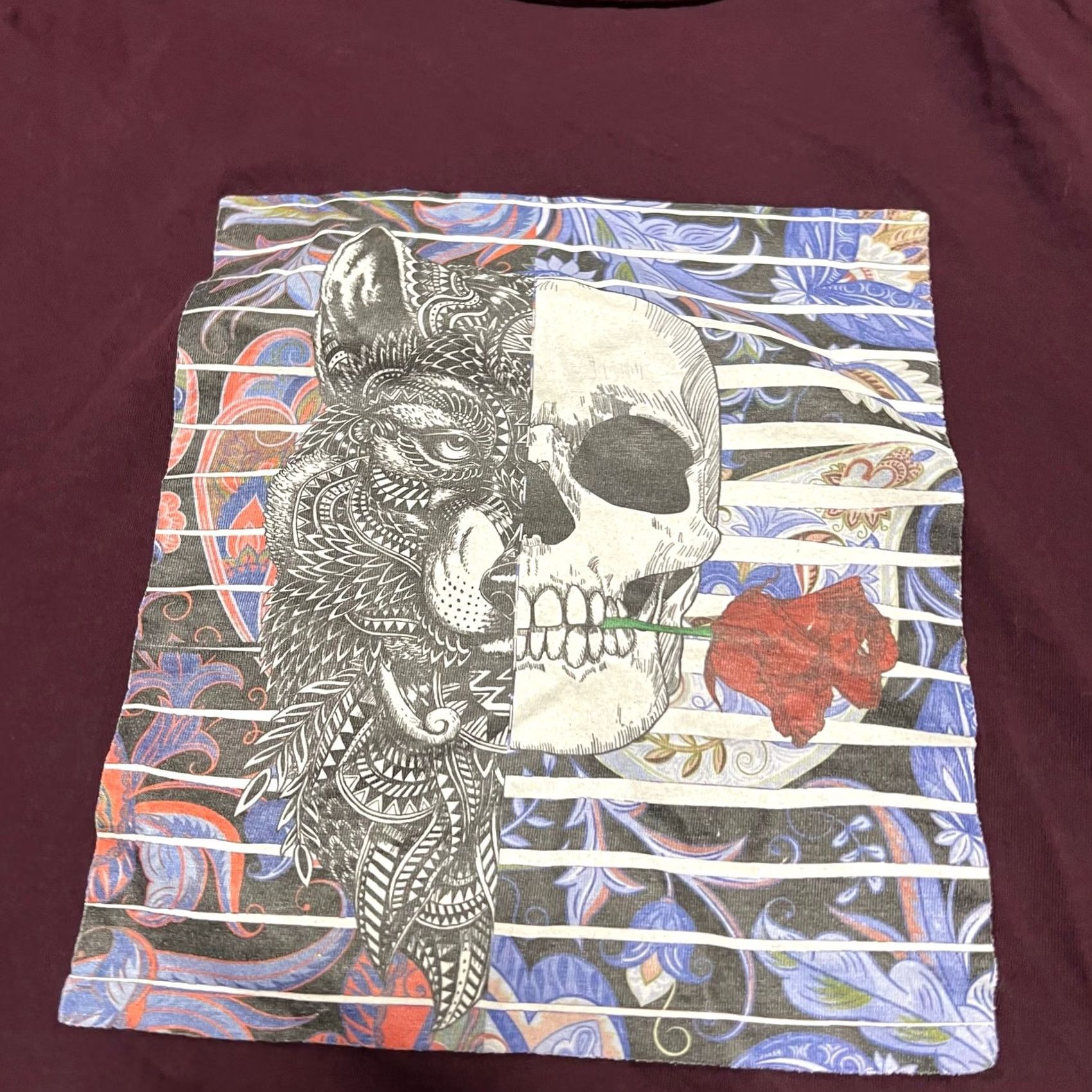 Robert Graham Robert Graham Skull Print Crew Neck T Shirt Burgundy Small Men Size US S / EU 44-46 / 1 - 2 Thumbnail