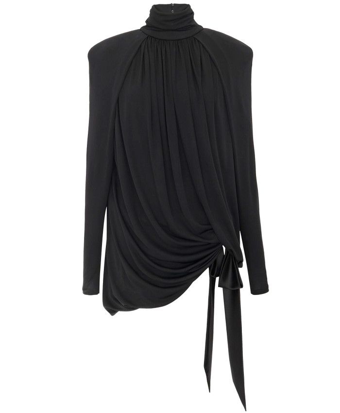 Saint Laurent Paris o1s1wg111124 Draped Dress in Satin Crepe Jersey in Black Size XS / US 0-2 / IT 36-38 - 1 Thumbnail