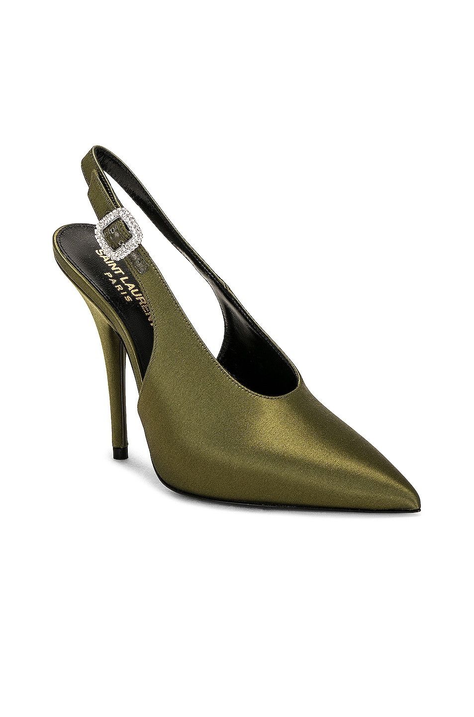Saint Laurent Paris o1b1hav111224 Yasmeen Slingback Pumps in Silk in Green Size US 8 / IT 38 - 3 Thumbnail