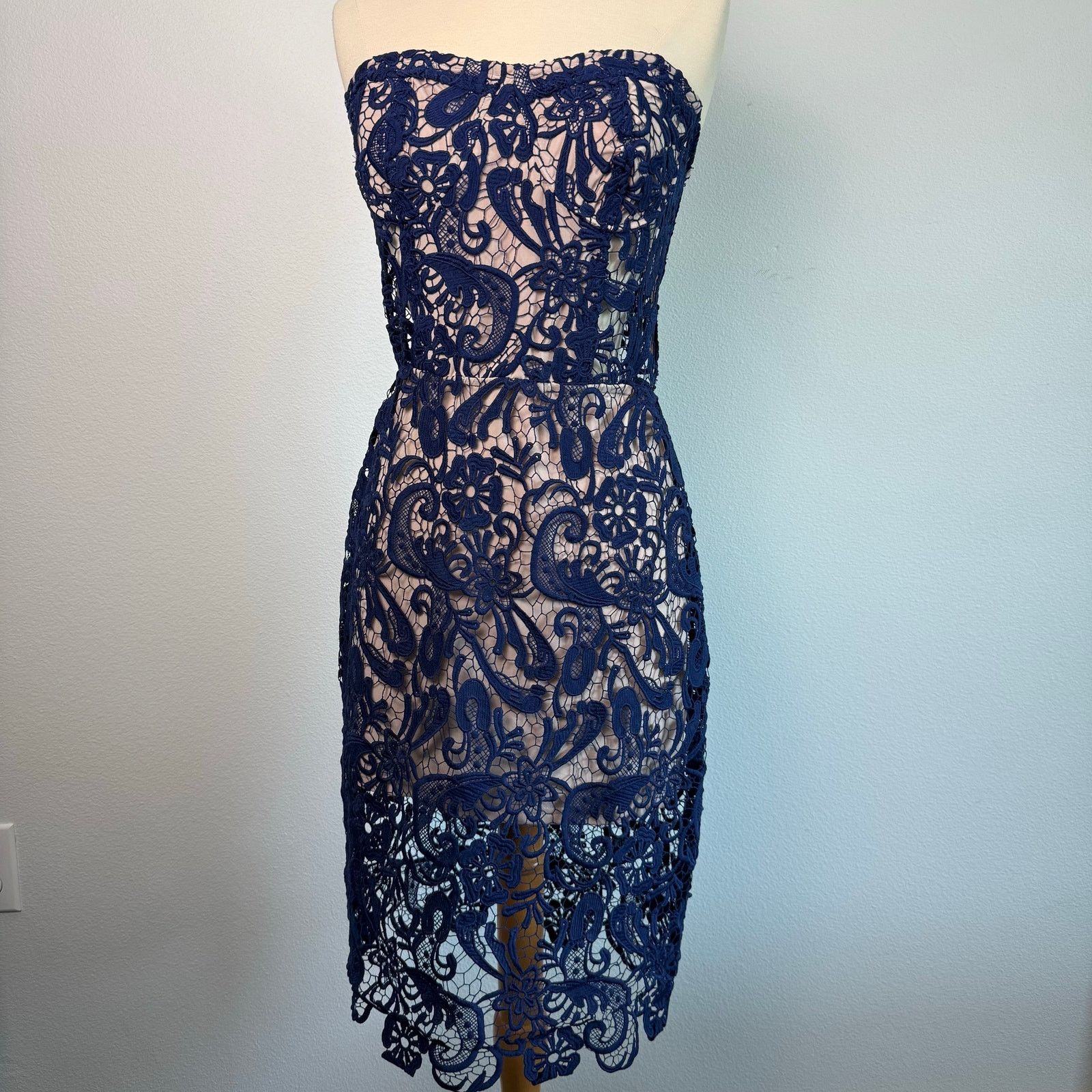 Nordstrom NWT Olivaceous Dress, Navy Blue Lace, Strapless, Sz L Size L / US 10 / IT 46 - 1 Thumbnail