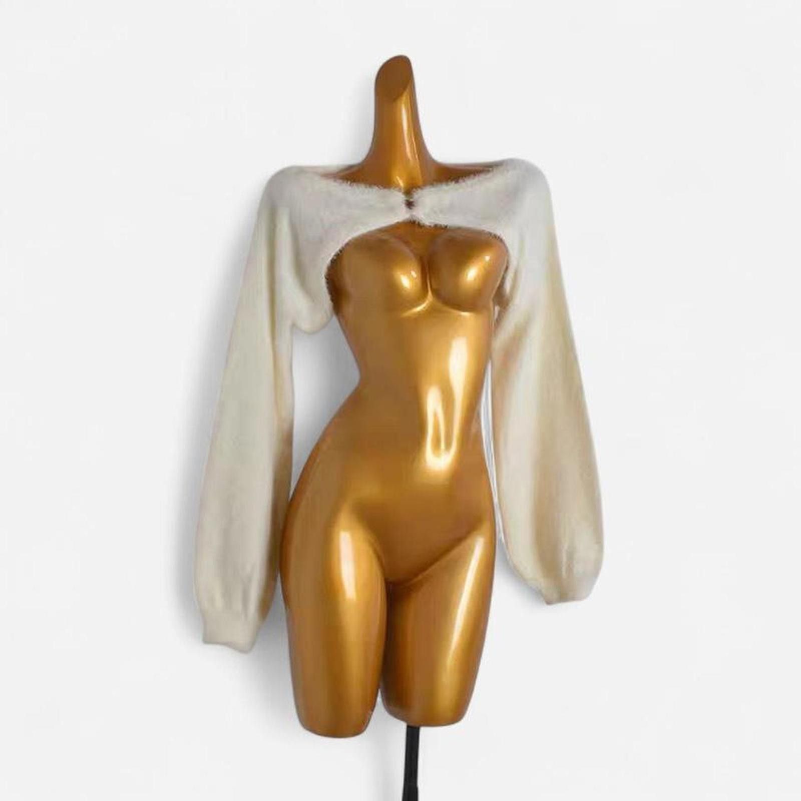 Japanese Brand Deadstock Cream and White Fuzzy Knitted Bolero US4 Size S / US 4 / IT 40 - 1 Thumbnail