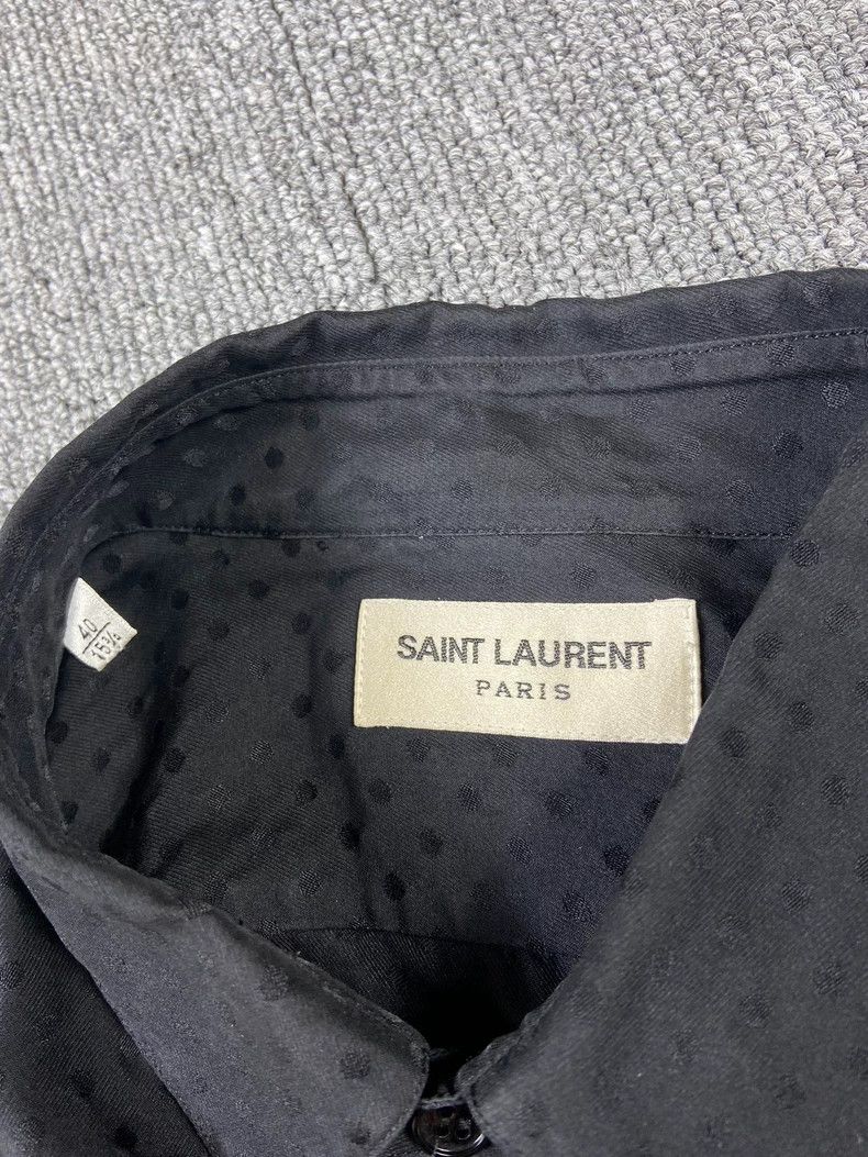Yves Saint Laurent Saint Laurent14ss Mulberry Silk Dark Polka Dot Shirt 2503-N Size US XXS / EU 40 - 3 Thumbnail
