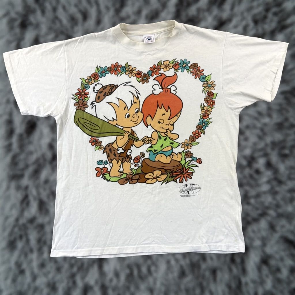 Delta VINTAGE Delta Pro Weight Shirt Mens Large White Flintstones 90s Short Sleeve Graphic Print Pebbles Bam Bam Cartoon 90s Mens Size US L / EU 52-54 / 3 - 1 Thumbnail