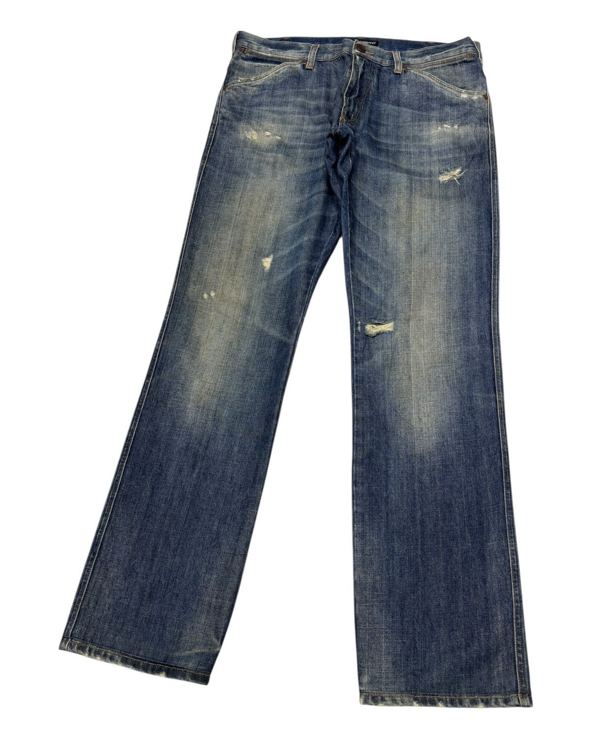 Dolce & Gabbana Dolce & Gabbana Distressed Straight Leg Denim Jeans Size US 33 - 5 Thumbnail