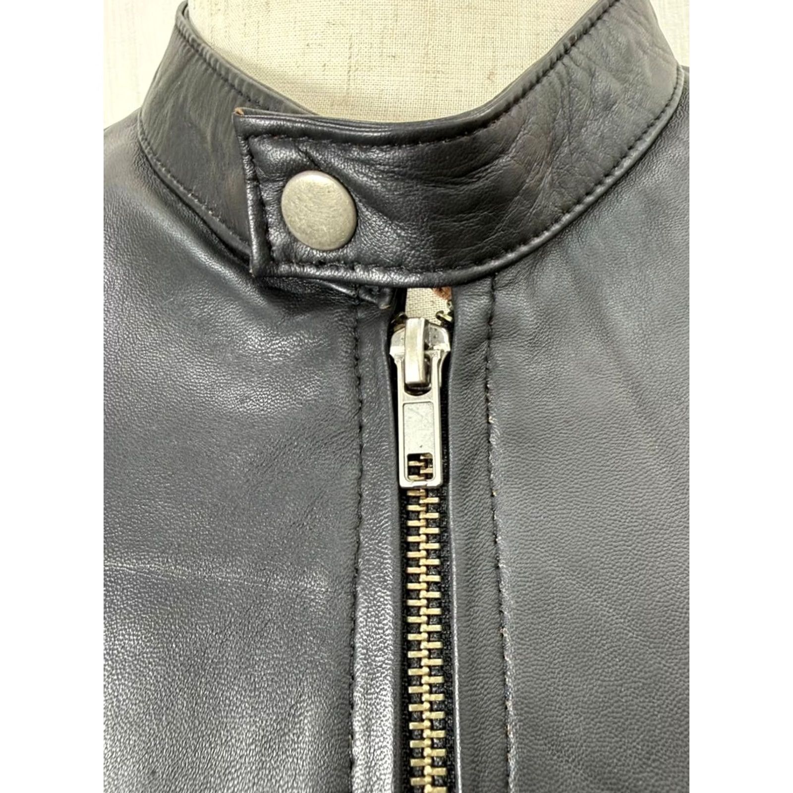 Vintage Men's Italian Leather Jacket - Sheepskin, Normal Cut, Black, Size L, Premium Soft Coat, 90s Theme, Military Style, Full Zip, Pockets, Regular Fit Size US L / EU 52-54 / 3 - 5 Thumbnail