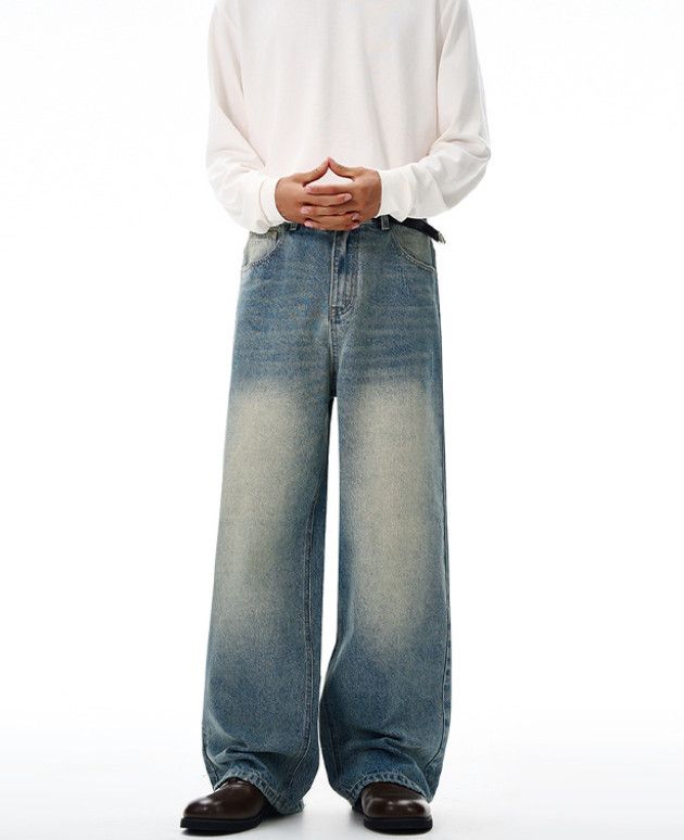 Japanese Brand Retro washed distressed men's baggy casual scimitar jeans Size US 32 / EU 48 - 1 Thumbnail