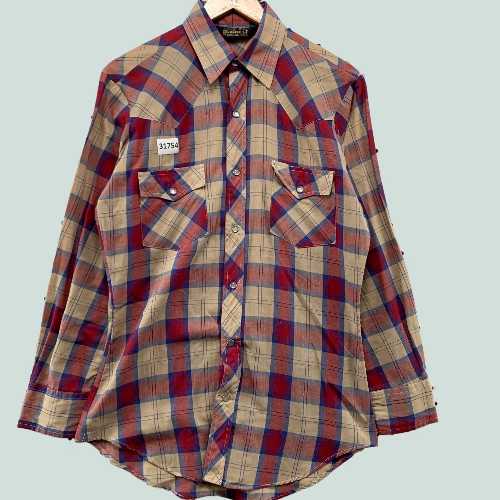 Vintage VINTAGE Pearl Knotts Sunbelt Mens Pearl Snap Western Shirt Small Red Beige Plaid 80s 90s Men Women? Size US S / EU 44-46 / 1 - 1 Thumbnail