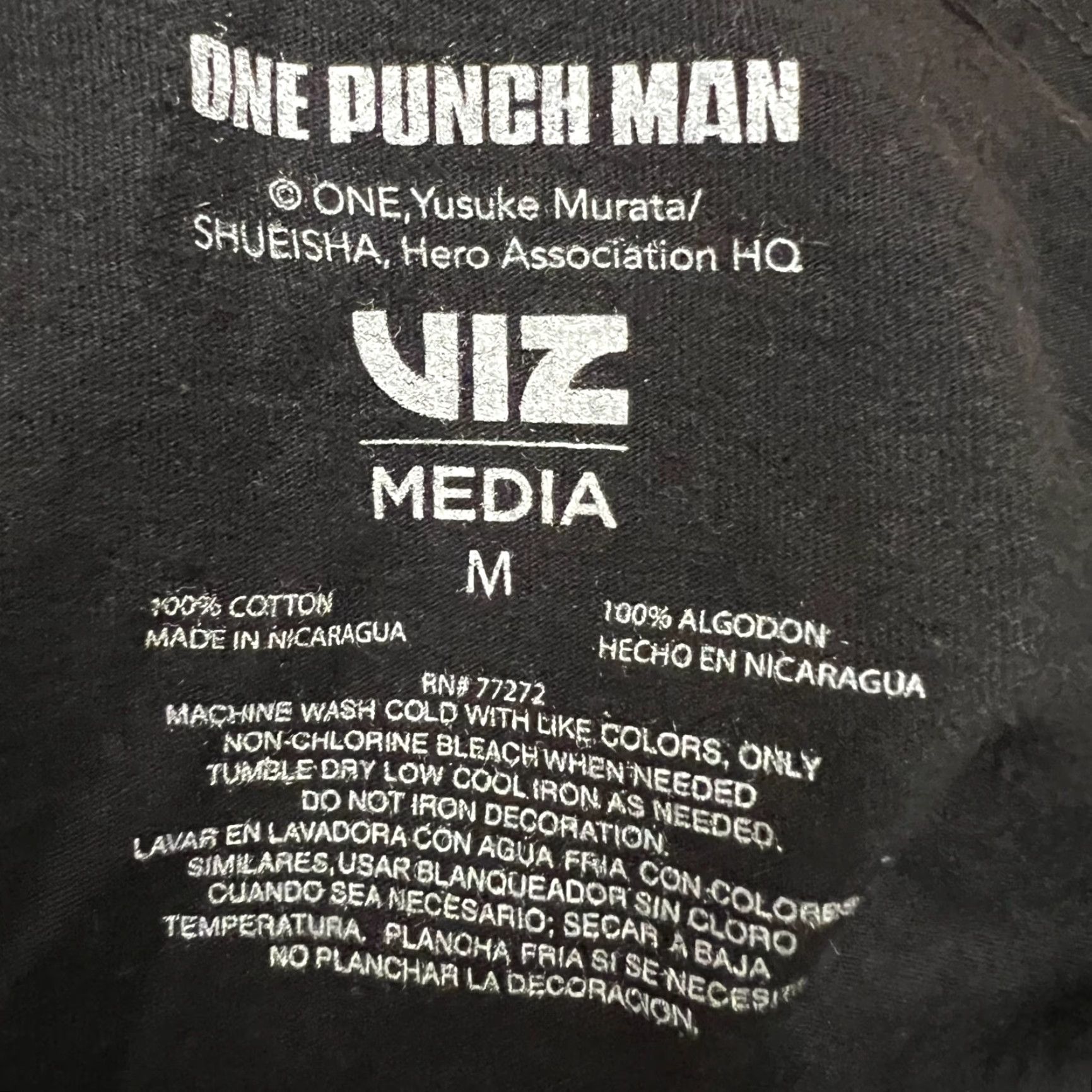Vintage One Punch Man T-Shirt Adult M Viz Black Cotton Knit Graphic Print Logo Anime Shirts Mens Size US M / EU 48-50 / 2 - 7 Thumbnail
