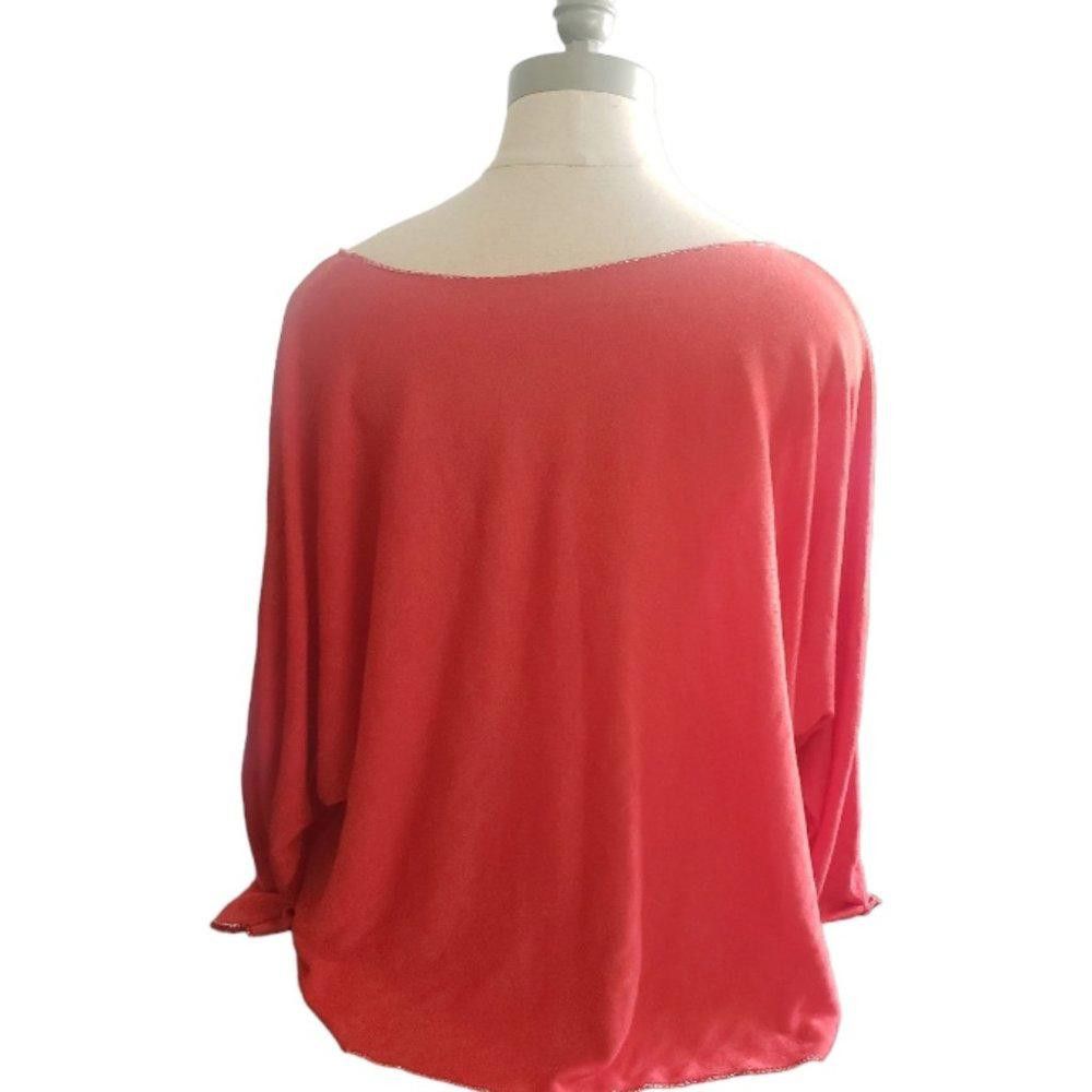 Designer CT883 Orange Oversized V-neck Blouse with Gold Trim S Size S / US 4 / IT 40 - 3 Thumbnail