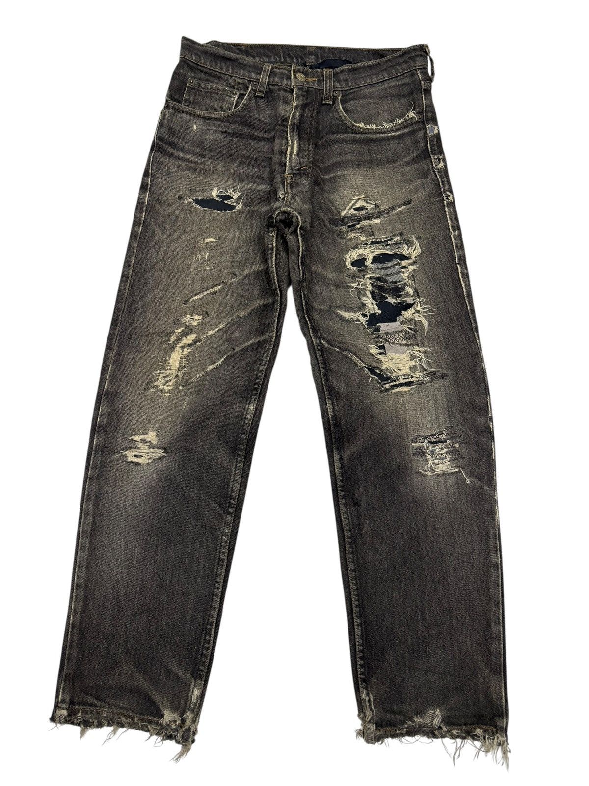Levi's × Undercover Rare Levis Black Thrashed Destroyed Denim Jeans Size US 29 - 1 Thumbnail