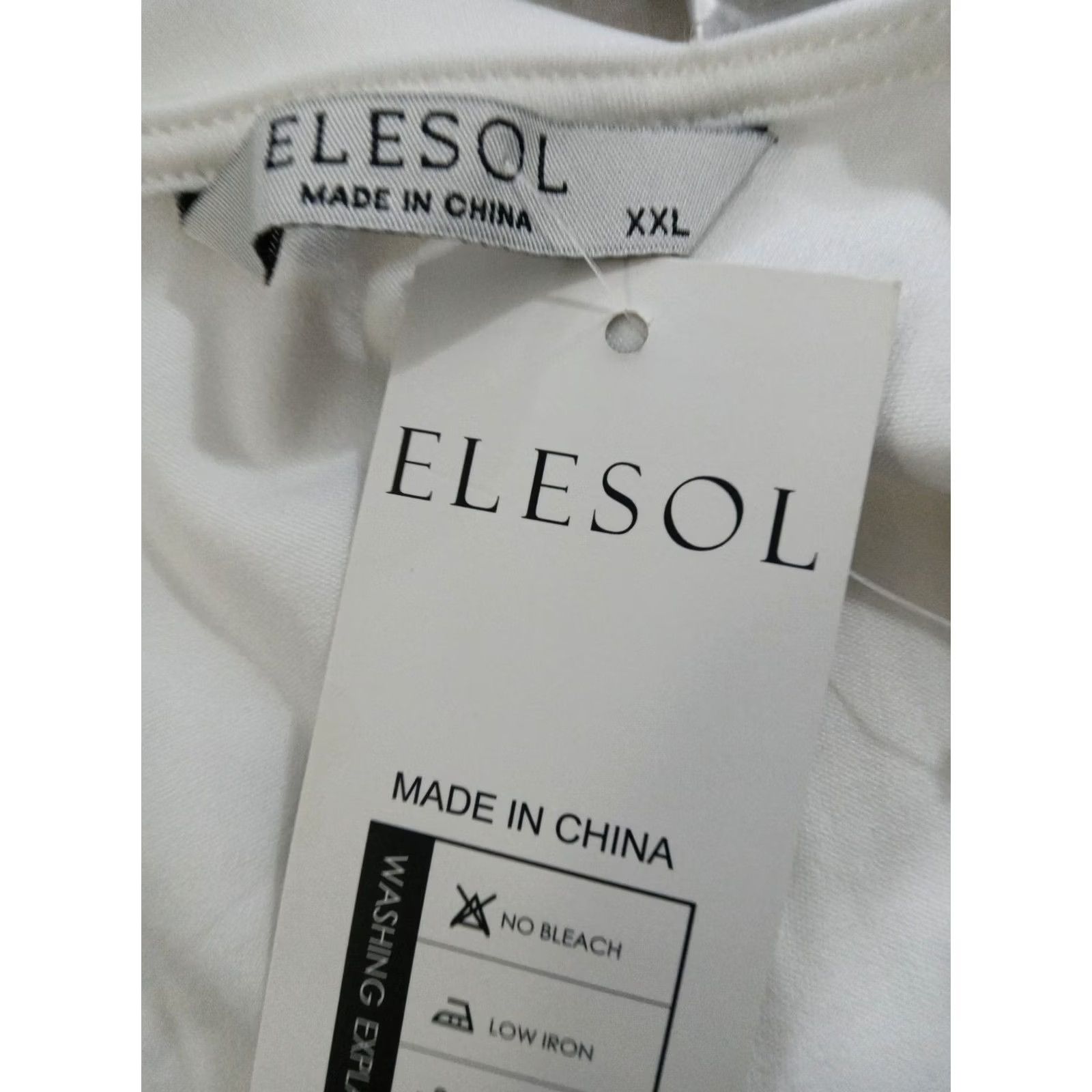 Vintage Elesol White A-Line Dress V-Neck Half Sleeve Knee Length XXL Women Dress Pleated 95% Polyester 5% Spandex Size XXL / US 16-18 / IT 52-54 - 5 Thumbnail