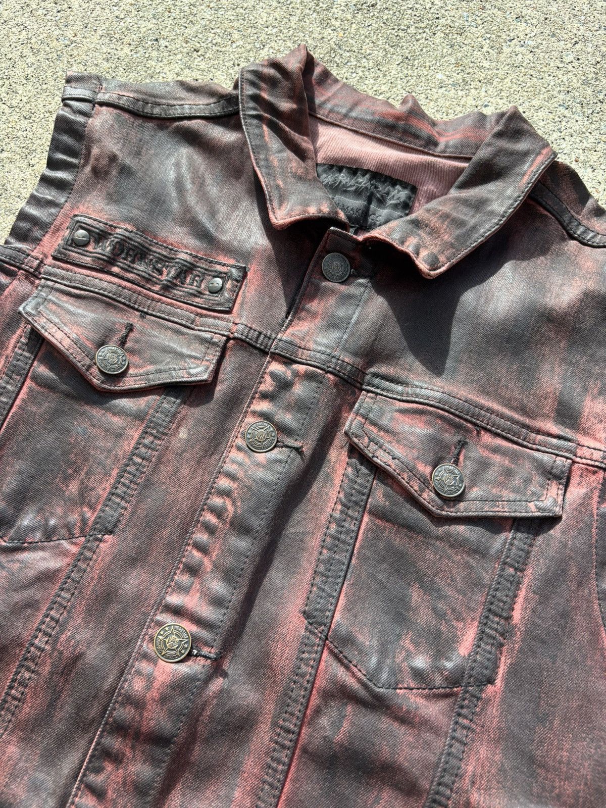 Vintage Wornstar Idolmaker CC Washed Acid Maroon Leather Biker Vest Size US L / EU 52-54 / 3 - 3 Thumbnail