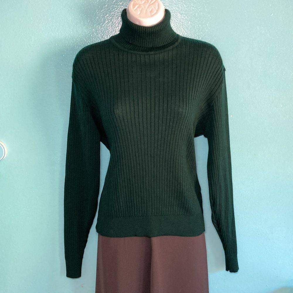 Jaeger Jaeger Vintage Forest Green Wool Ribbed Knit Pullover Turtle Size M / US 6-8 / IT 42-44 - 3 Thumbnail