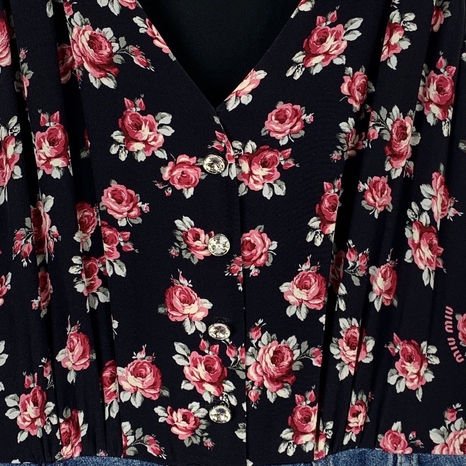 Miu Miu MiuMiu denim Dress in Mixed Colour Floral print Size S / US 4 / IT 40 - 5 Thumbnail