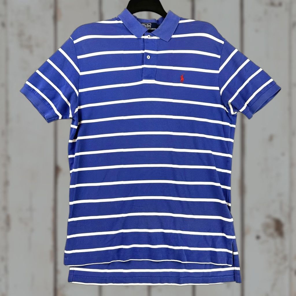 Polo Ralph Lauren VINTAGE Polo Ralph Lauren Polo Shirt Mens Large Blue White Striped Classic Fit Cotton Size US L / EU 52-54 / 3 - 1 Thumbnail