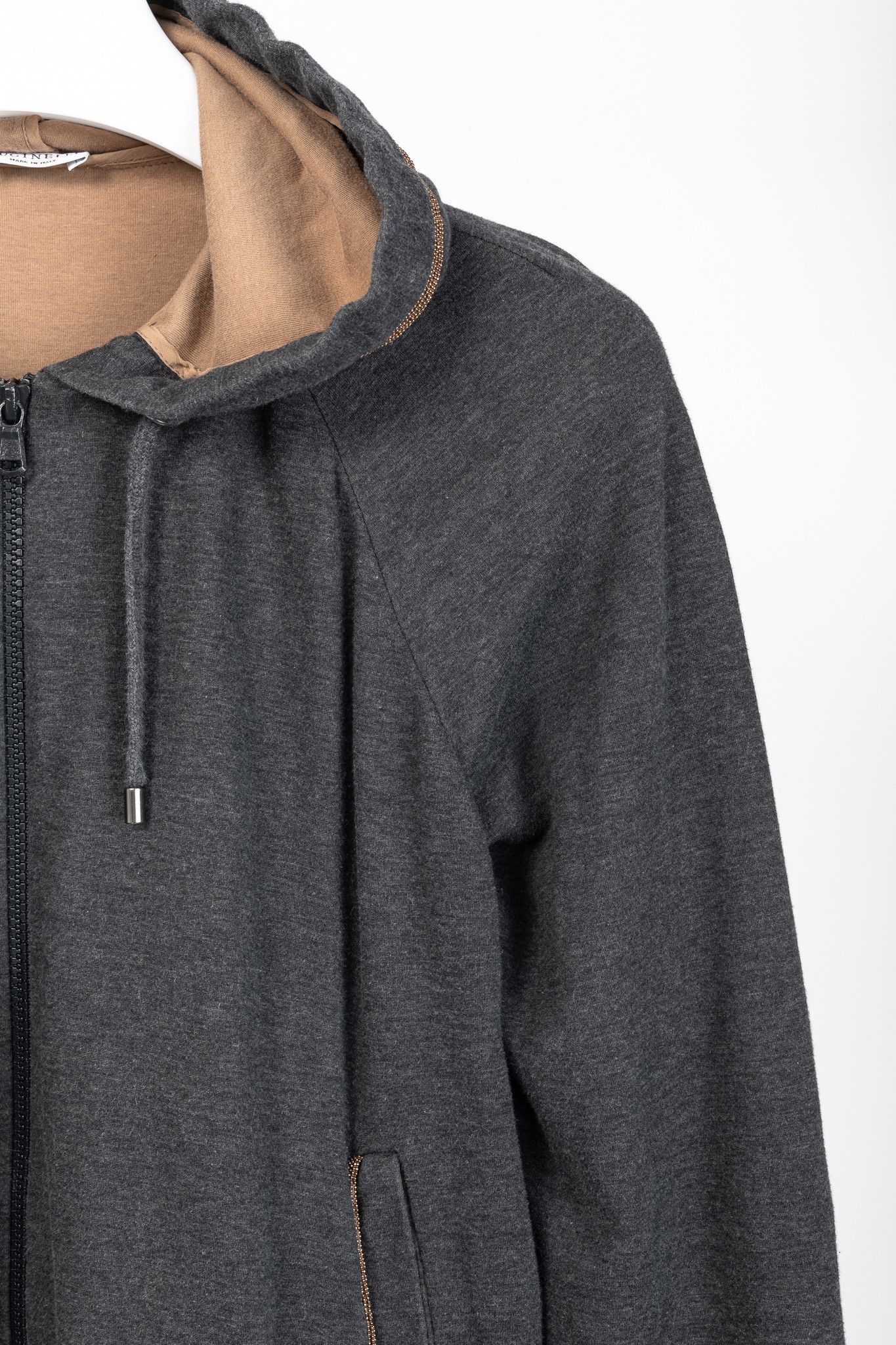Brunello Cucinelli Brunello Cucinelli Grey Cotton-Jersey Monili Peplum Hoodie Size L / US 10 / IT 46 - 5 Thumbnail