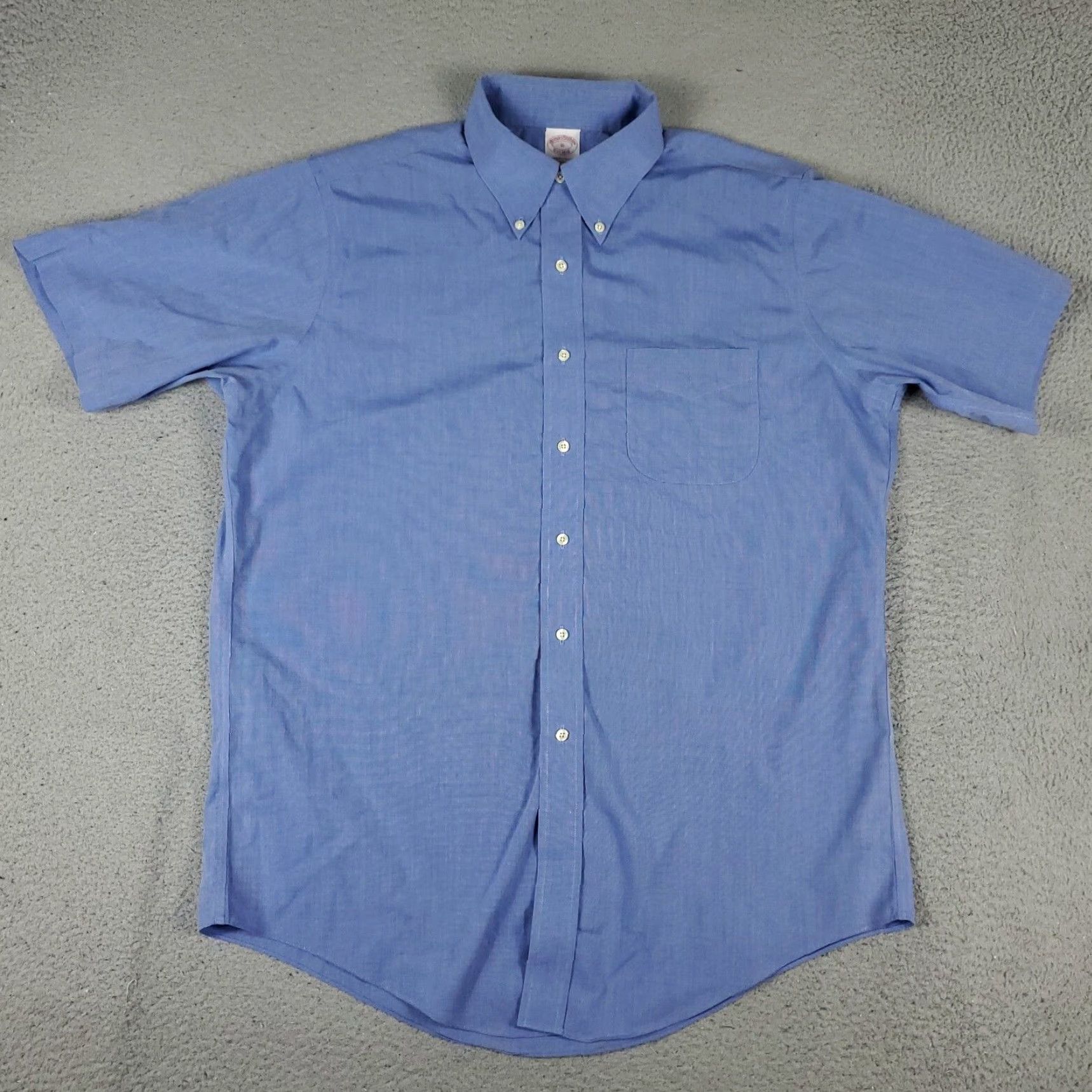 Brooks Brothers VINTAGE Brooks Brothers Dress Shirt Mens Size 16 Blue Short Sleeve Collared Button-Down Casual Business Formal Size 42R - 2 Thumbnail