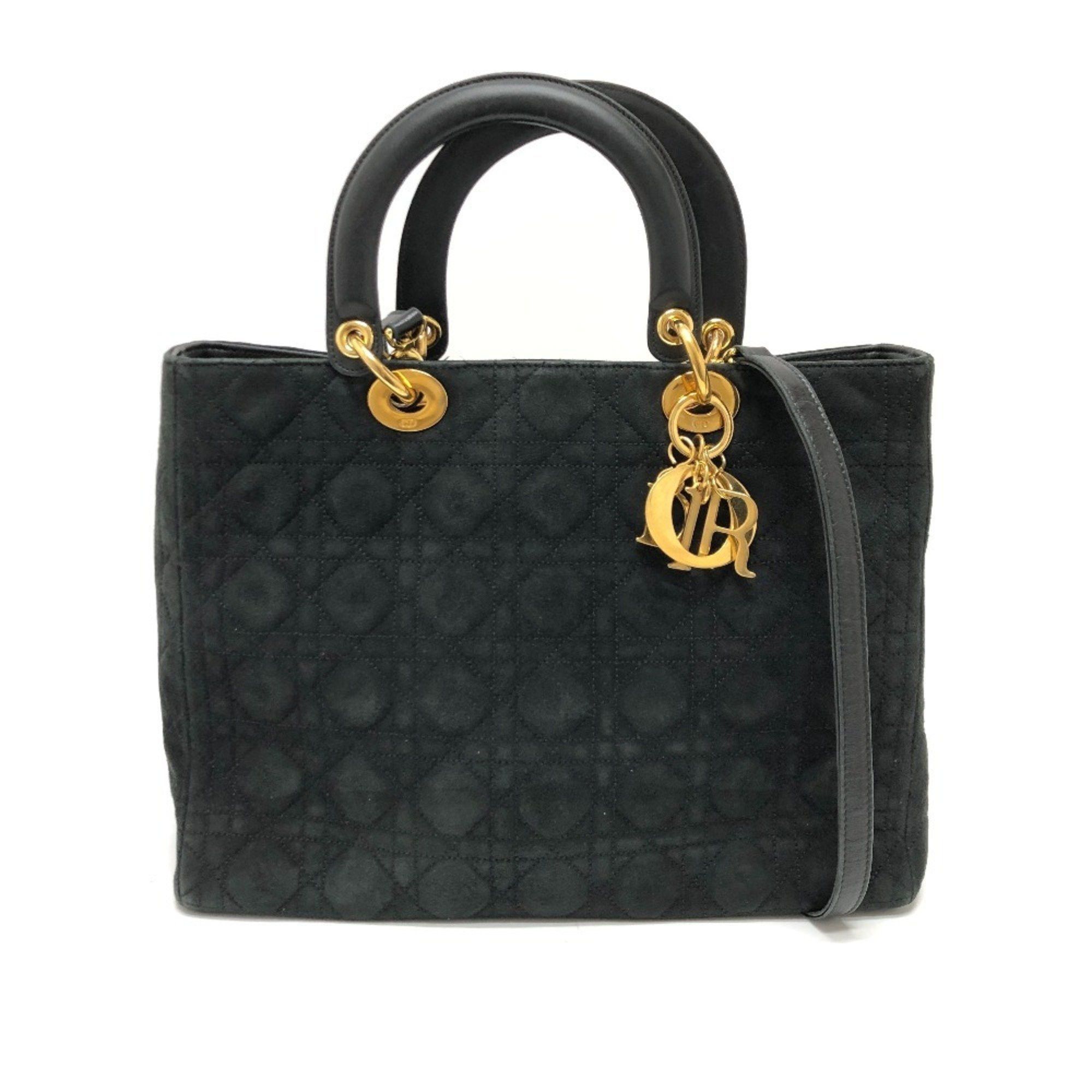Christian Dior Dior Lady 2-Way Shoulder Bag/Handbag Leather/Suede Women's Black