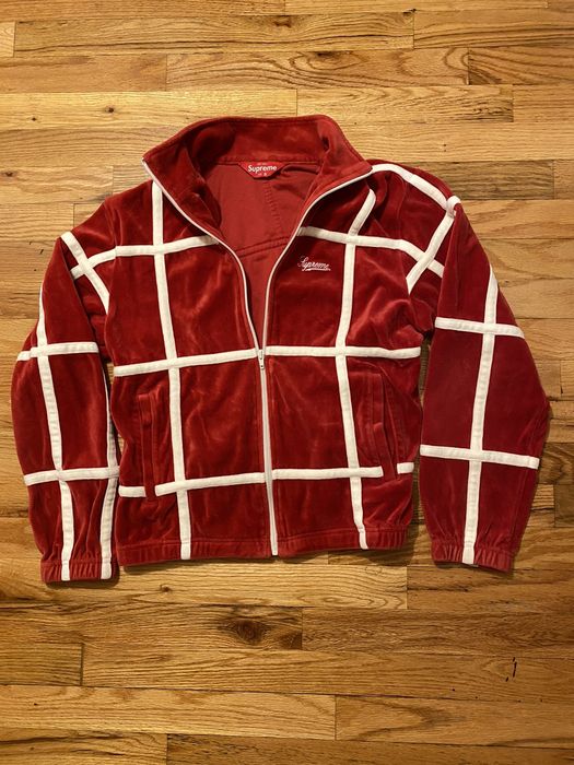 Supreme SUPREME GRID TAPING VELOUR JACKET RED | Grailed