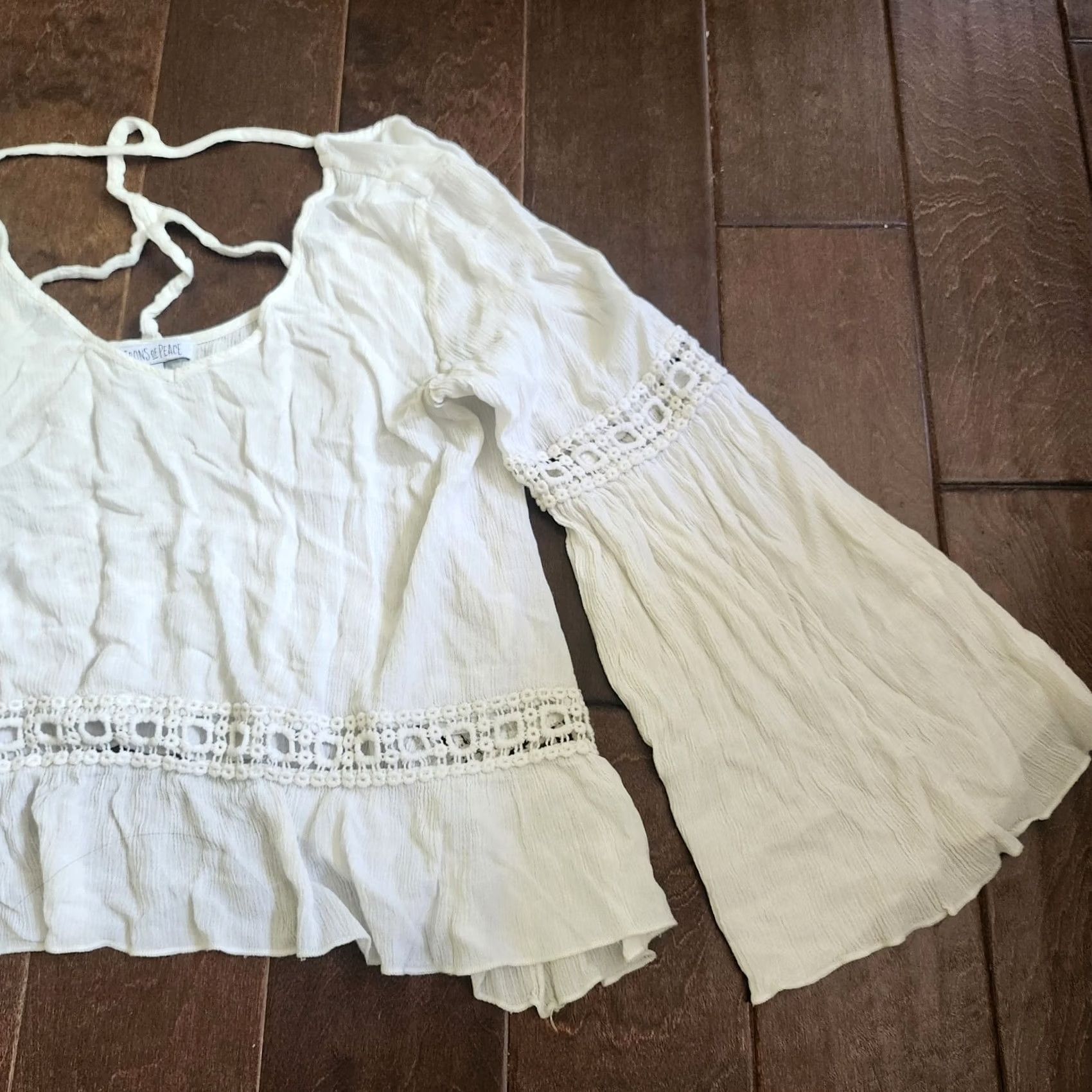 Vintage Patrons Of Peace Blouse Shirt Juniors M White Rayon Pullover Casual Travel Party/Cocktail Spring Summer Fall Womens Girls? Size M / US 6-8 / IT 42-44 - 5 Thumbnail