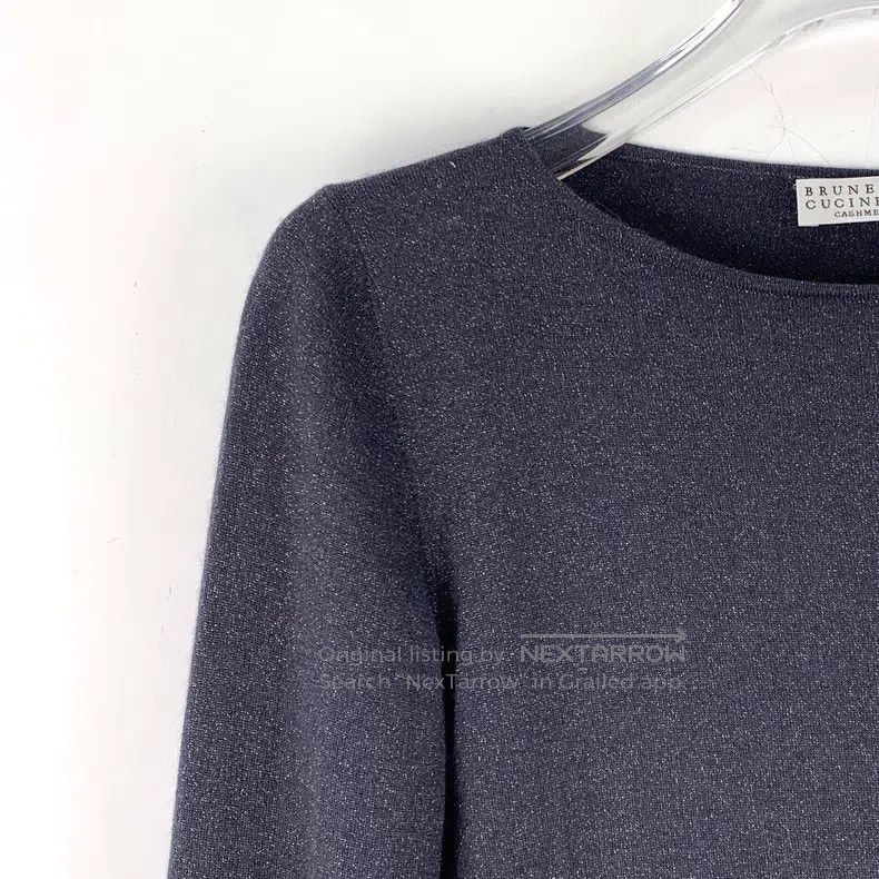 Brunello Cucinelli Brunello Cucinelli Dark blue fine glitter cashmere round-n Size S / US 4 / IT 40 - 3 Thumbnail