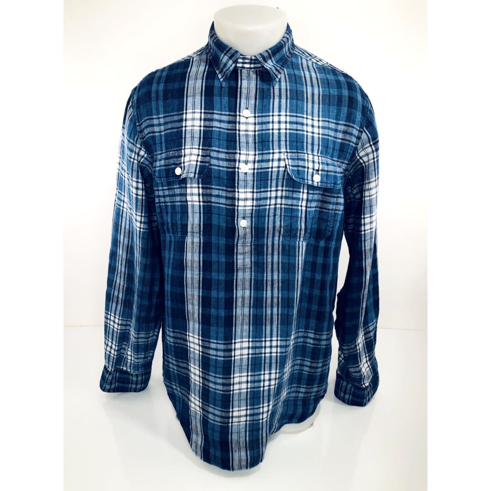 Polo Ralph Lauren POLO RALPH LAUREN - PLAID Shirt - Indigo Linen - Mens L - Blue - Button-Up - Long Sleeve - With Tags Size US L / EU 52-54 / 3 - 2 Thumbnail