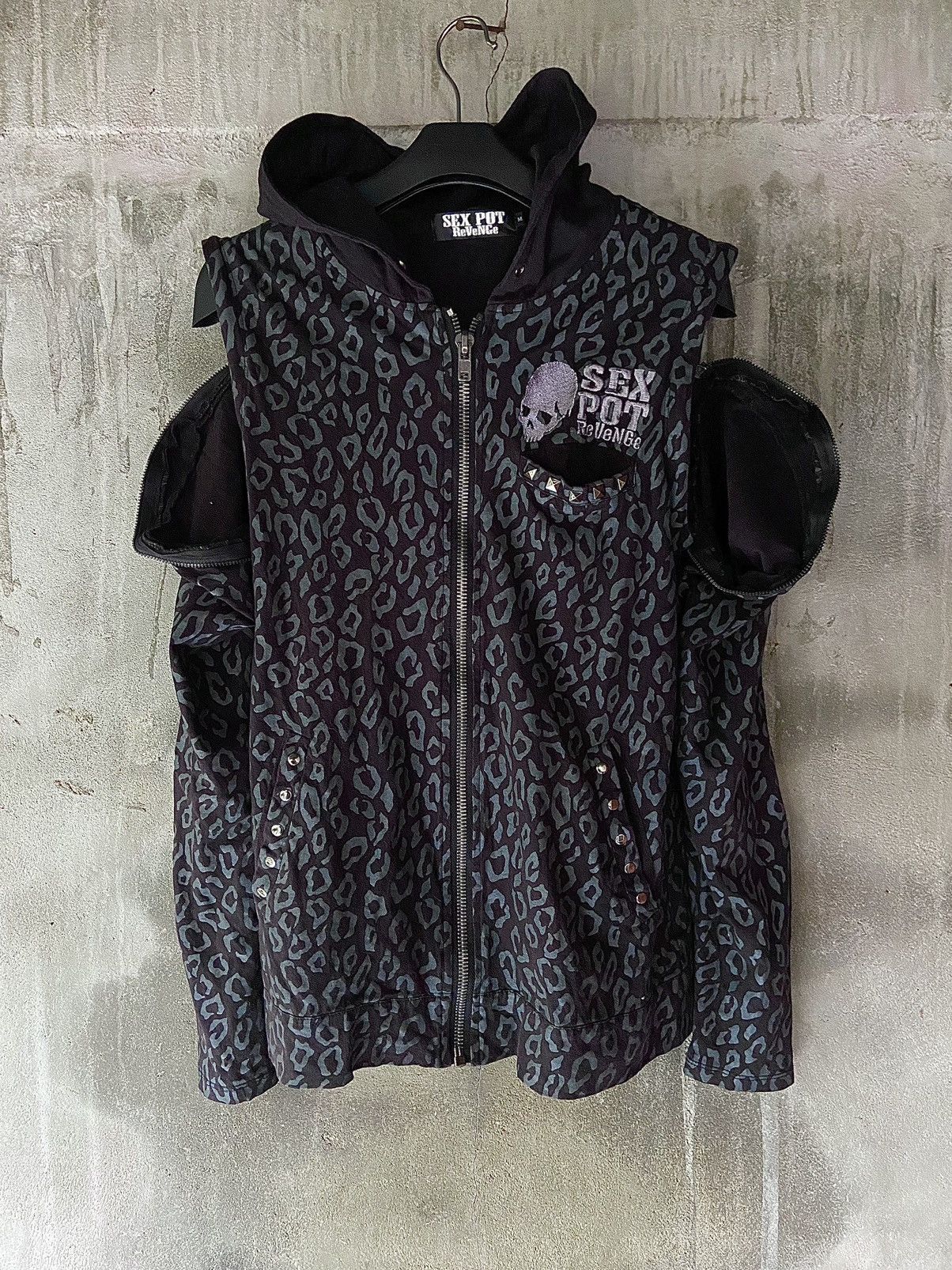 image of 14Th Addiction x Hysteric Glamour Sex Pot Revenge Punk Zip Hoodie & Can Be Vest Jacket in Black (Si