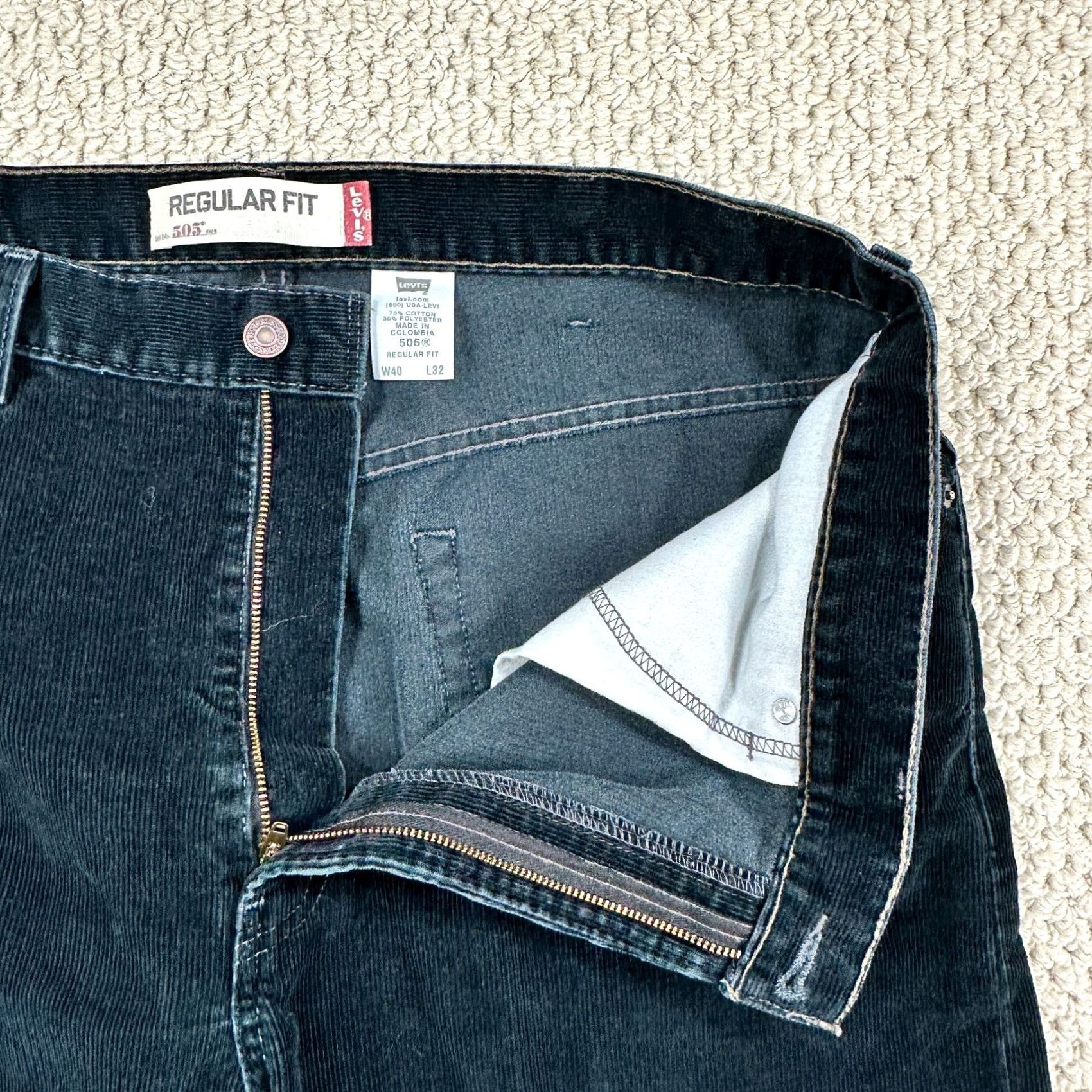 Levi's Levi's 505 Corduroy Jeans Regular Fit 38x32 Black Mens Straight Leg Vtg 90s Grunge City Retro Size US 38 / EU 54 - 3 Thumbnail
