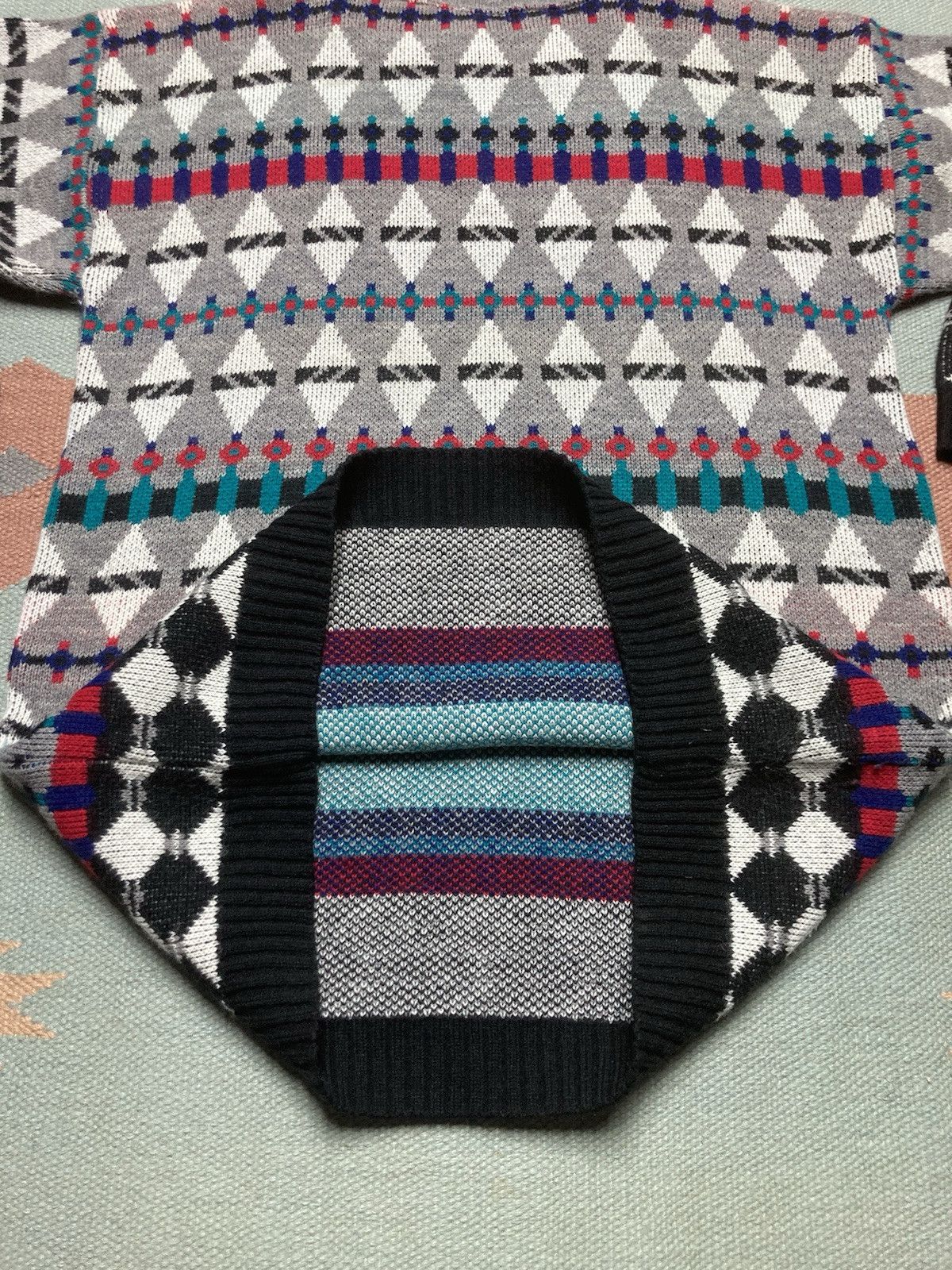 Vintage Vtg acrylic knit sweater geometric abstract grandpa Cosby M Size US M / EU 48-50 / 2 - 5 Thumbnail