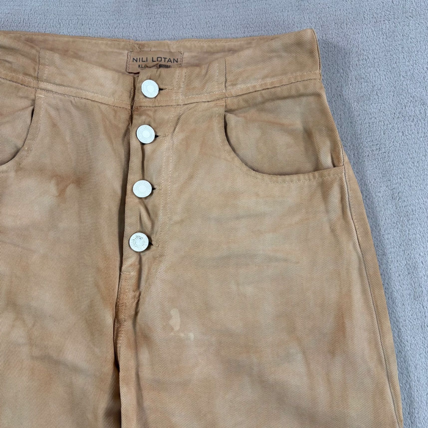 Nili Lotan Nili Lotan Pants Barrel Exposed Button High Rise Flat Front Cotton Twill Women's 2 Brown Vintage Tobacco Bohemian Casual 27 Inseam Size 26" / US 2 / IT 38 - 3 Thumbnail