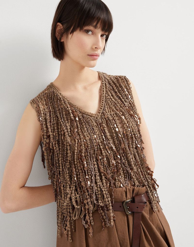 Brunello Cucinelli o1la1rc1a0326 Dazzling Cascades Knit Top in Brown Size S / US 4 / IT 40 - 4 Thumbnail