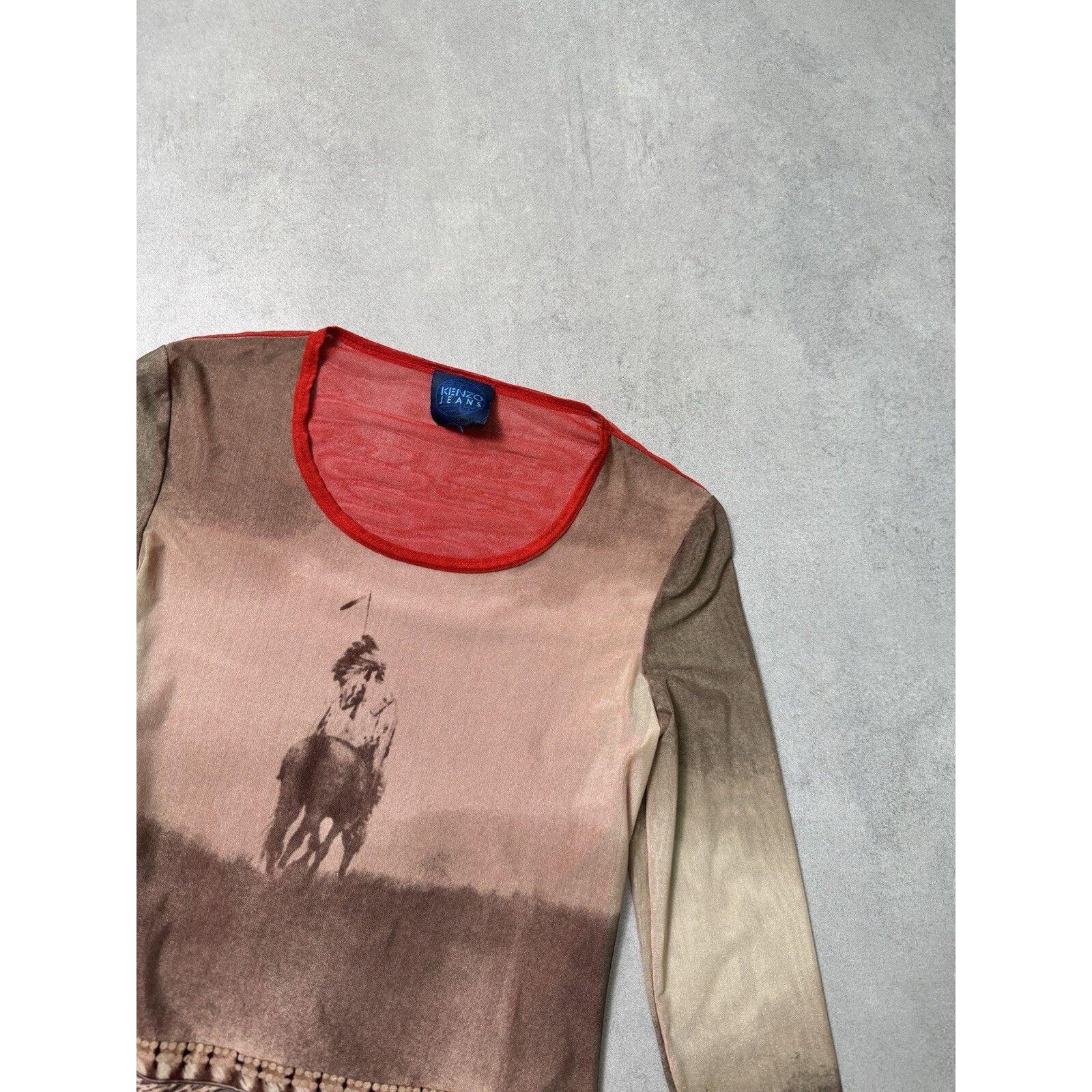 Kenzo × Vintage Vintage 90s Kenzo Jeans Blouse Indian Horse Rider Mesh Size L / US 10 / IT 46 - 3 Thumbnail