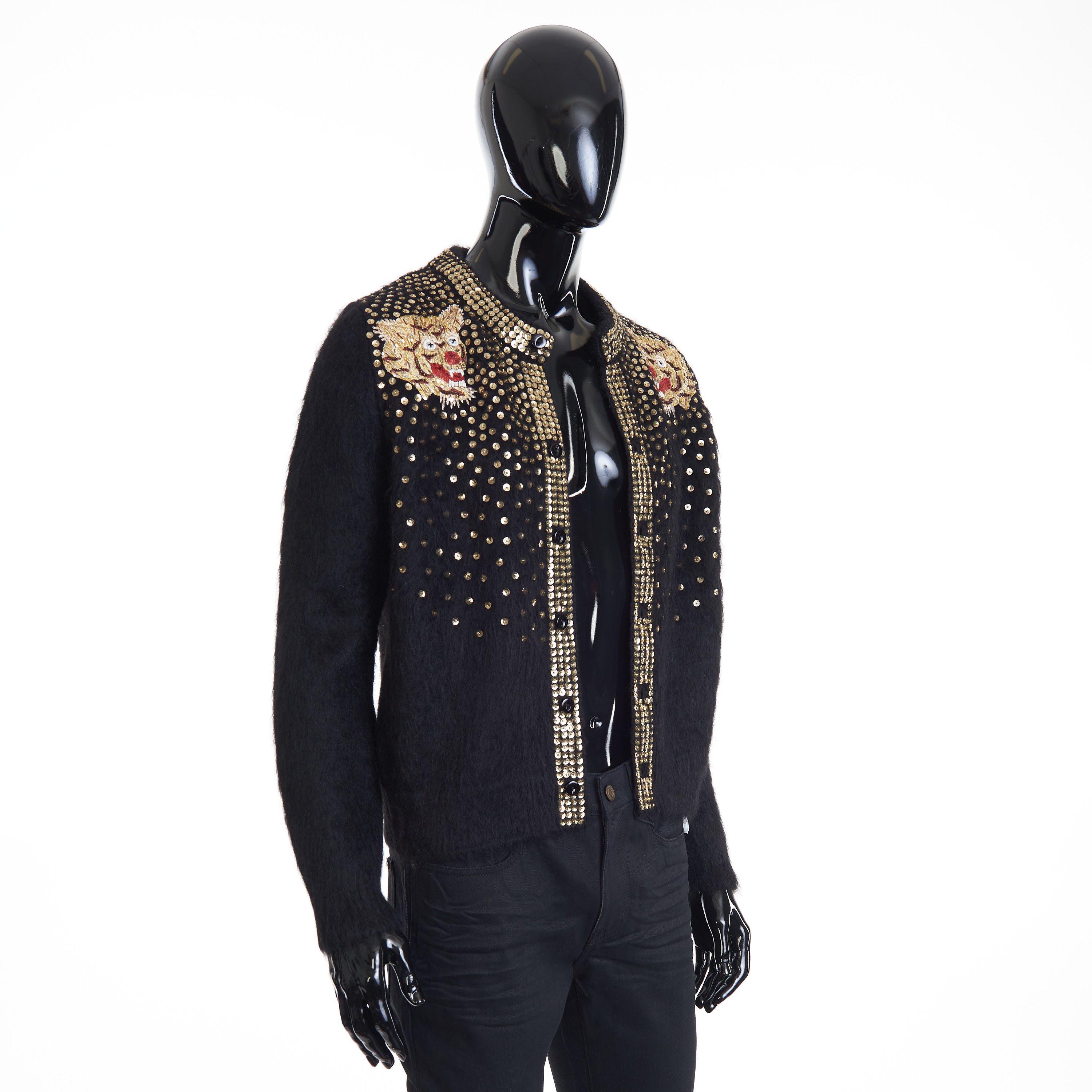 Celine Black Cardigan - Sequin Tiger Embroidery, Brushed Alpaca Size US S / EU 44-46 / 1 - 10 Thumbnail