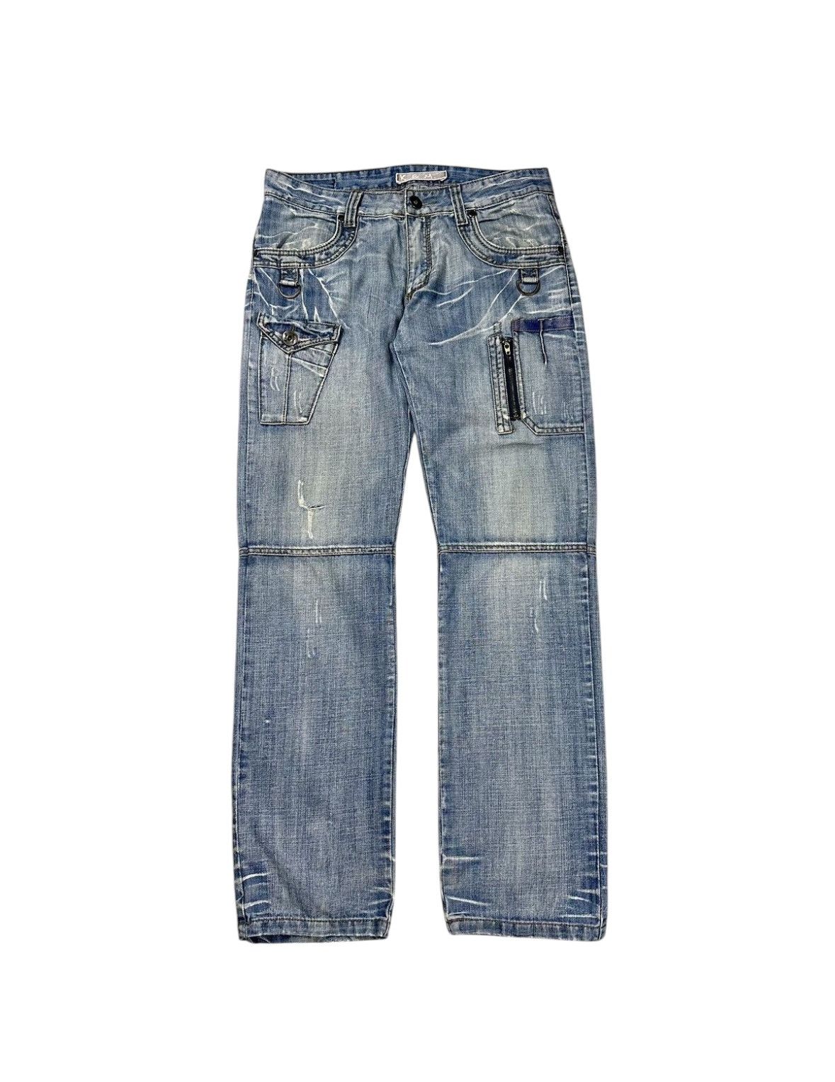 Japanese Brand × Vintage Vintage y2k Utility Cargo Acid Blue Washed Denim Pants Jeans Size US 34 / EU 50 - 6 Thumbnail