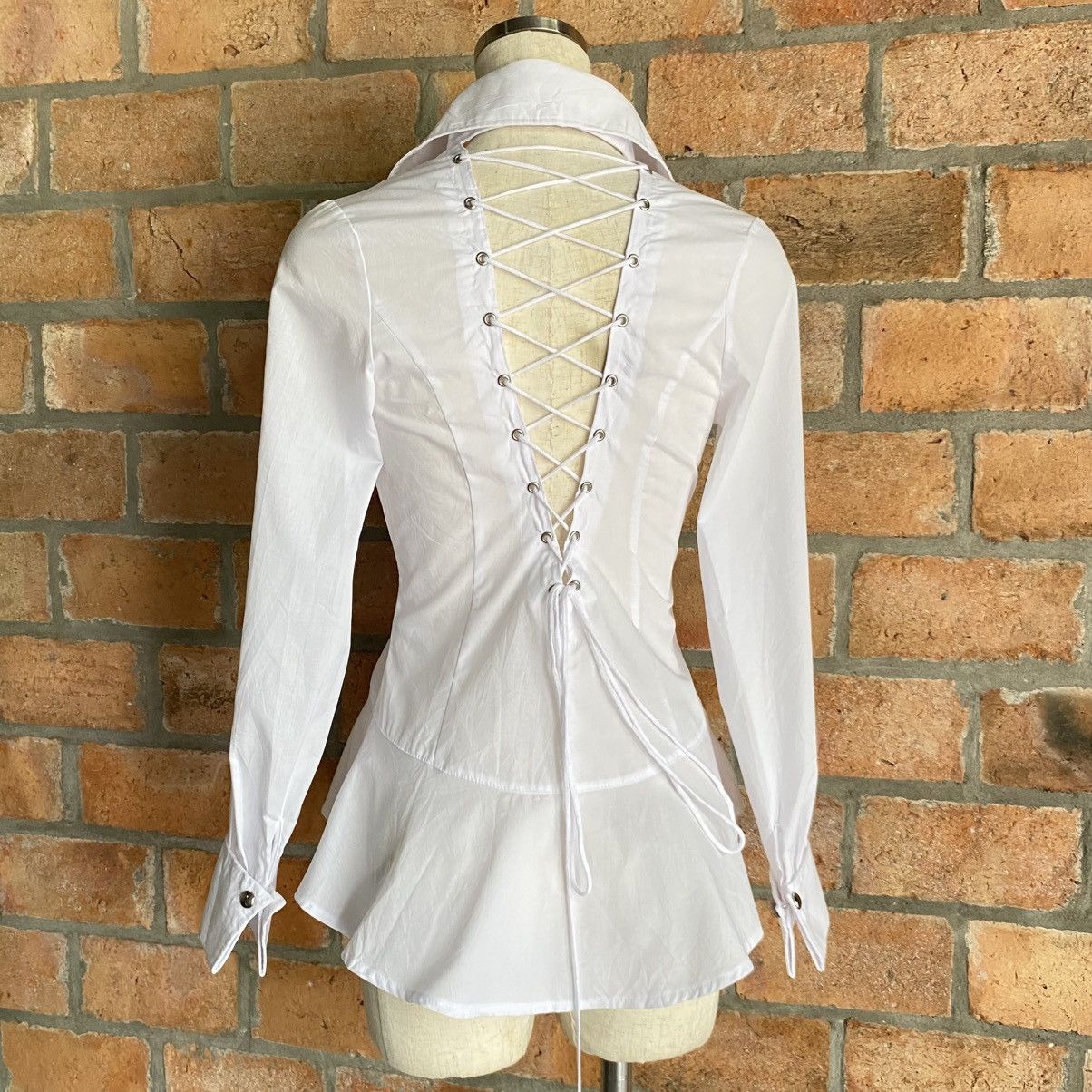 Japanese Brand RyuRyu Y2K Punk White Lace-Up Wrap Blouse with Peplum Hem Size M / US 6-8 / IT 42-44 - 23 Thumbnail